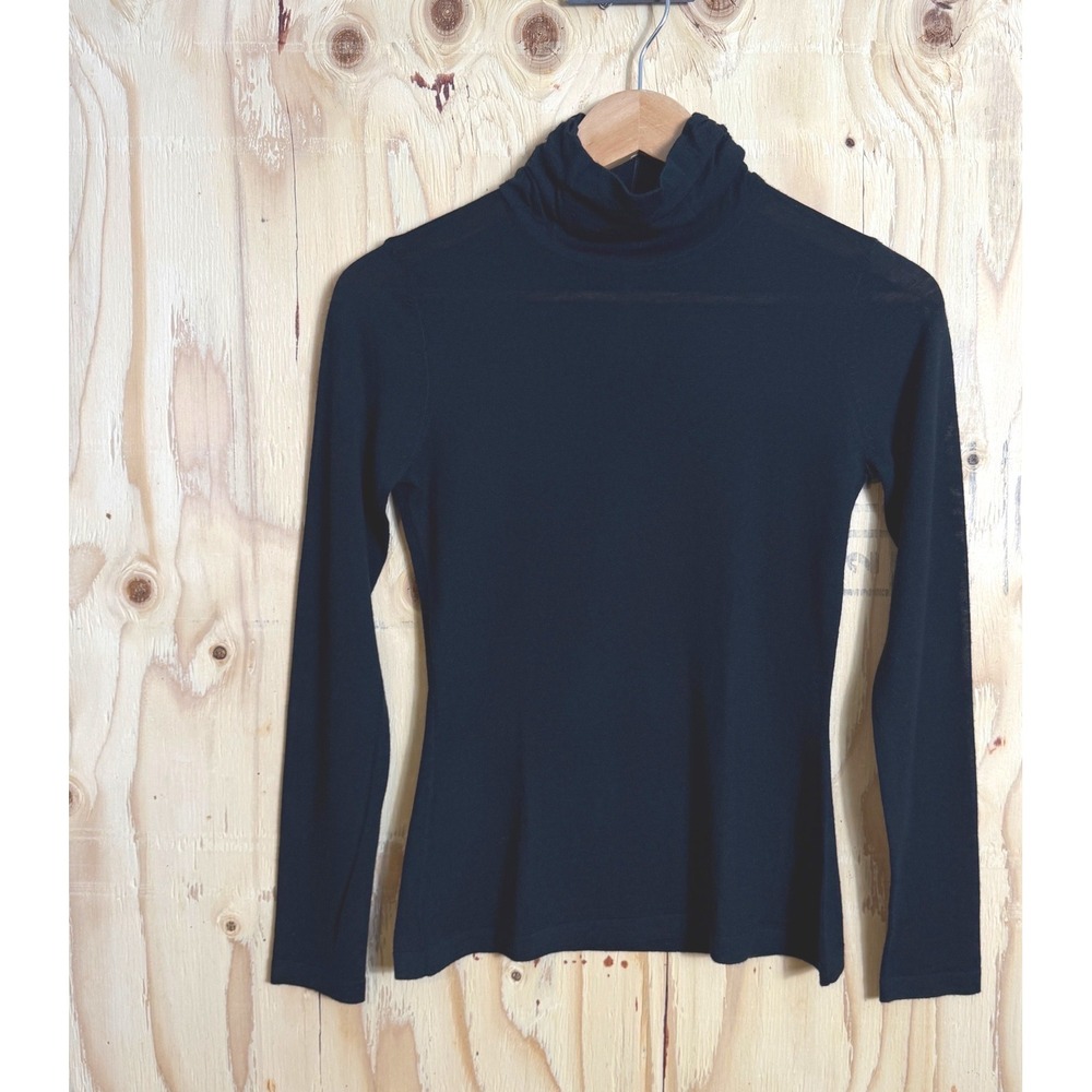 J. McLaughlin Turtleneck Women XS Black Merino Wool Zip Back Sweater